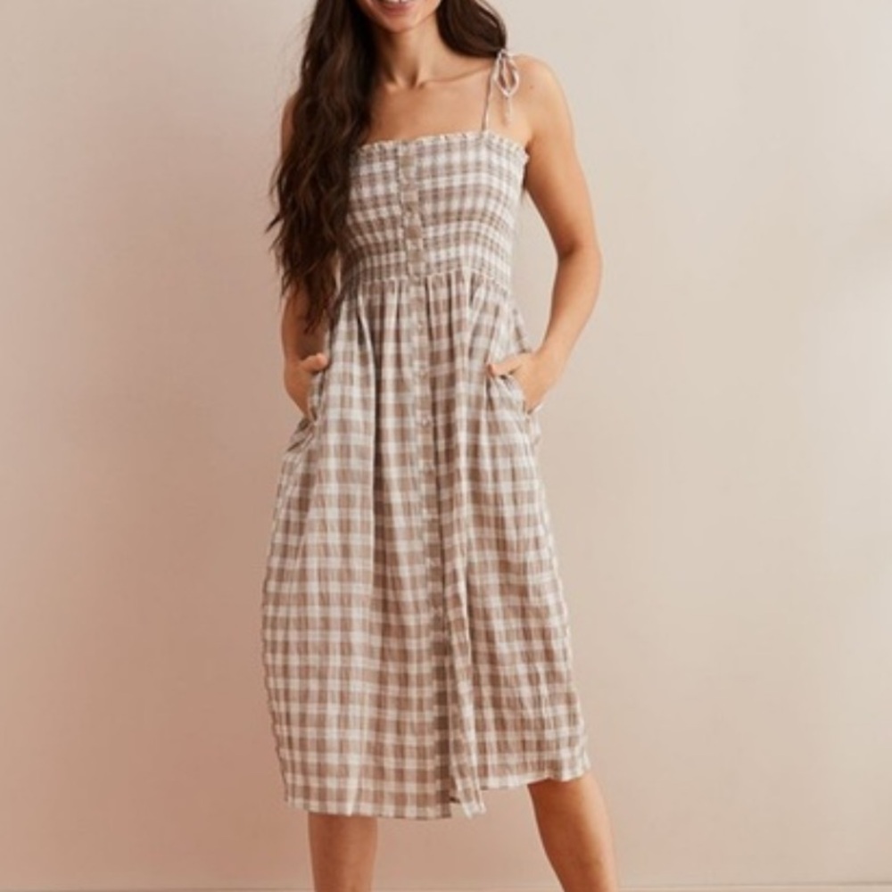 Aerie Women's Checkered Midi Dress - Tan